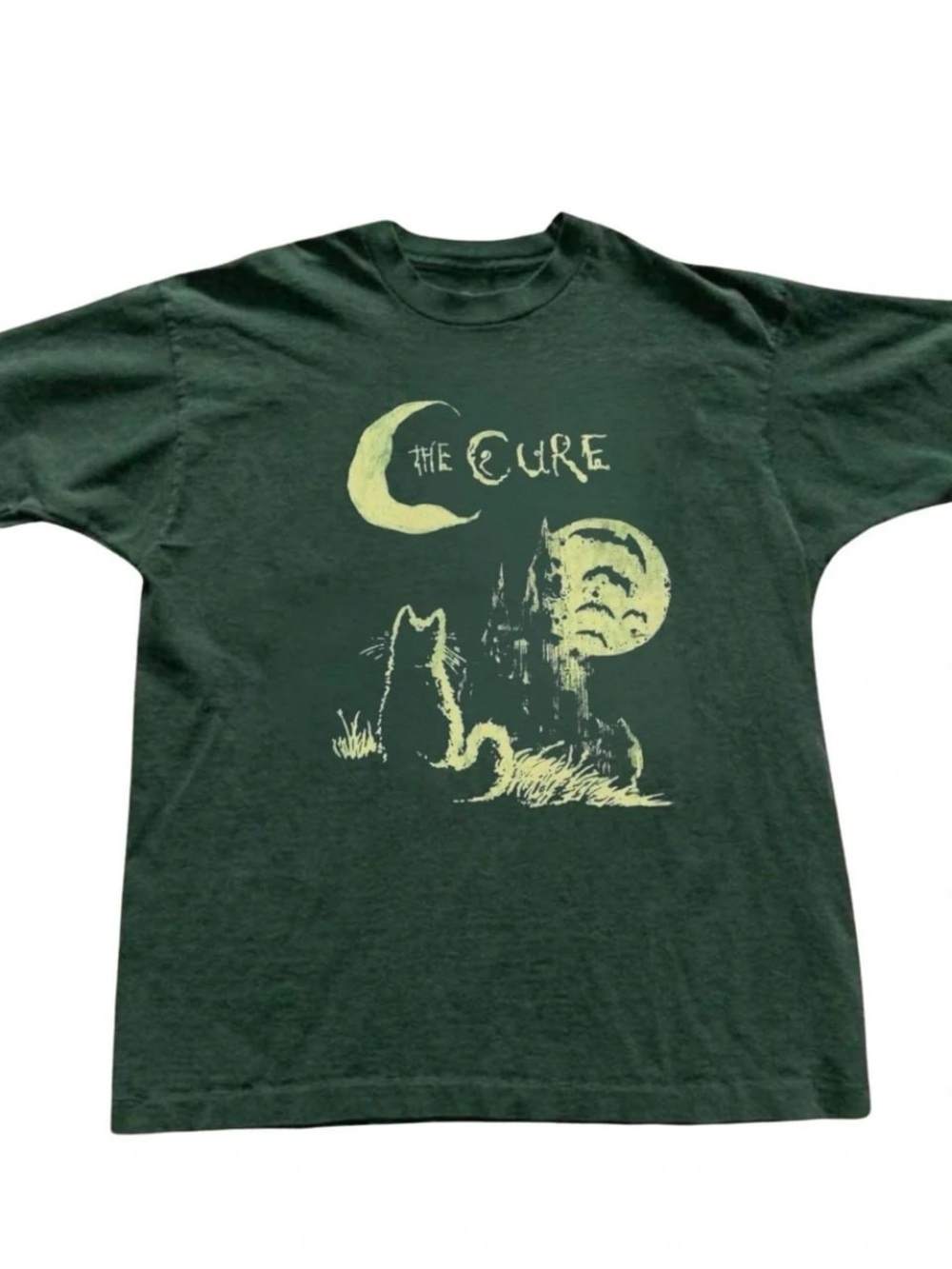 Gildan Forest Green The Cure Cat Moon Graphic Tee